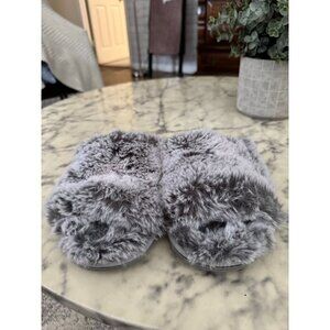 Stars Above Women's Gray Fuzzy Open Toe Slip-On Slippers Womens Size US 7-8
